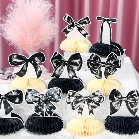 Fulmoon 9 Pcs Pink Bow Honeycomb Centerpieces Decorations Coquette Birthday Party 3D Table Decorations Bow Paper Cutouts Party Supplies for Baby Bridal Shower Engagement Bachelorette Decor in Saudi Arabia