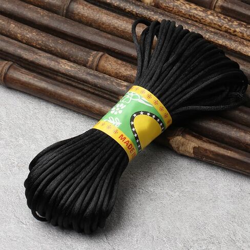 131 Yards 6 Bundles 2MM Black Trim Cord Round Smooth Nylon Silk Satin String Rattail Soild Kumihimo Korean Thread Bulk for Sewing Making Jewelry Bracelet Necklaces Macrame Beading Supply in Saudi Arabia