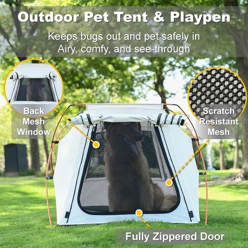 Dog Tent and Portable Playpen Outdoor Waterproof, with Aluminum Poles and Camping Mat, Pet Tent with Zippered Mesh Door, Dog House Outdoor, for Camping, Travel, Backyard, Patio (White, Large) in Saudi Arabia