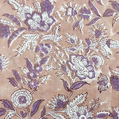 E-Tailor® Cotton Fabric India Hand Block Print Floral Fabric Ideal for Dress Making, Craft and Arts, Patchwork, Quilting, Doll Making, DIY Craft-1 Yard- Floral -Parchment in Kuwait
