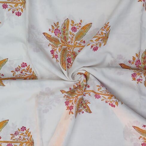 E-Tailor® Cotton Fabric India Hand Block Print Floral Fabric Ideal for Dress Making, Craft and Arts, Patchwork, Quilting, Doll Making, DIY Craft-1 Yard- Floral -Parchment in Kuwait