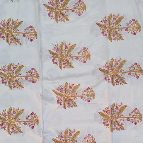 E-Tailor® Cotton Fabric India Hand Block Print Floral Fabric Ideal for Dress Making, Craft and Arts, Patchwork, Quilting, Doll Making, DIY Craft-1 Yard- Floral -Parchment in Kuwait