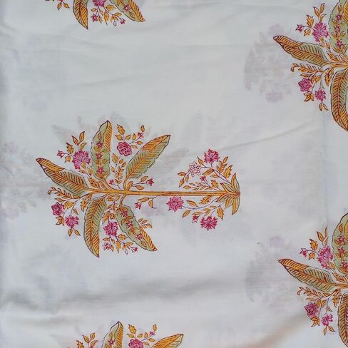 E-Tailor® Cotton Fabric India Hand Block Print Floral Fabric Ideal for Dress Making, Craft and Arts, Patchwork, Quilting, Doll Making, DIY Craft-1 Yard- Floral -Parchment in Kuwait