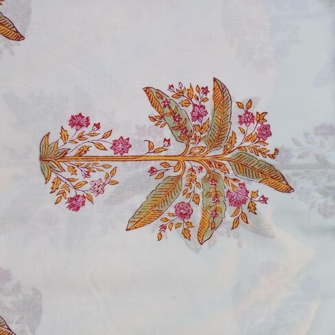 E-Tailor® Cotton Fabric India Hand Block Print Floral Fabric Ideal for Dress Making, Craft and Arts, Patchwork, Quilting, Doll Making, DIY Craft-1 Yard- Floral -Parchment in Kuwait
