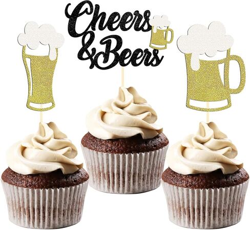 24 PCS Glitter Heaits and Beers Cupcake Topcake Topcake Glitter Beer Beer Milk Bottle Cupcake تختار الزخارف لاستلوازات الحفلات التي تحمل عنوان Baby Dearn (هتافات آند بيرة) in Kuwait