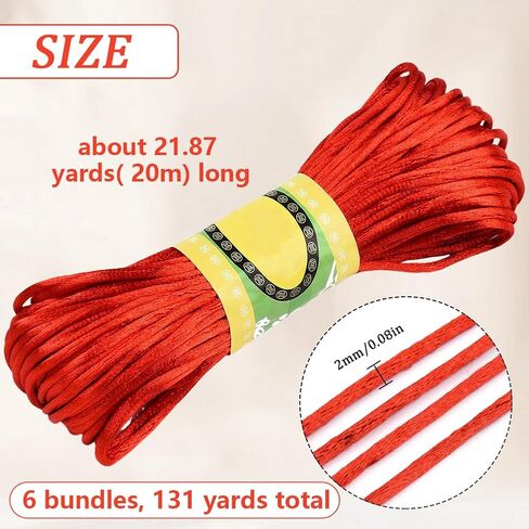 131 Yards 6 Bundles 2MM Black Trim Cord Round Smooth Nylon Silk Satin String Rattail Soild Kumihimo Korean Thread Bulk for Sewing Making Jewelry Bracelet Necklaces Macrame Beading Supply in Saudi Arabia