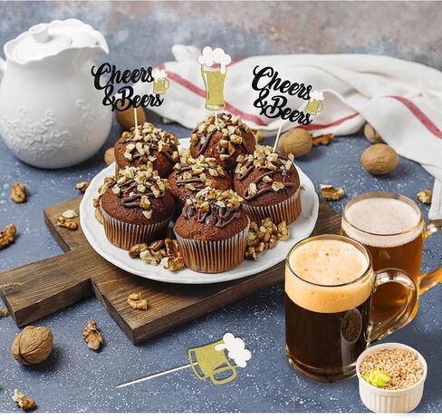 24 PCS Glitter Heaits and Beers Cupcake Topcake Topcake Glitter Beer Beer Milk Bottle Cupcake تختار الزخارف لاستلوازات الحفلات التي تحمل عنوان Baby Dearn (هتافات آند بيرة) in Kuwait
