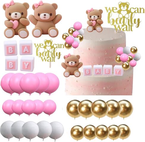 alissar 32pcs قبعات كعكة الدب للاستحمام الطفل مع الكرات ، يمكننا أن ننتظر الكعكة أعلى ، دب دش استحمام (وردي) in Kuwait