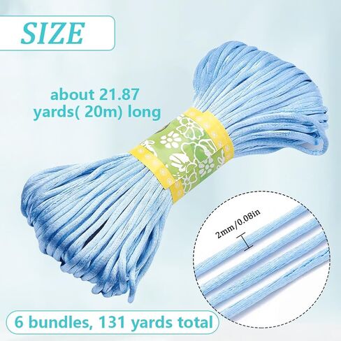 131 Yards 6 Bundles 2MM Black Trim Cord Round Smooth Nylon Silk Satin String Rattail Soild Kumihimo Korean Thread Bulk for Sewing Making Jewelry Bracelet Necklaces Macrame Beading Supply in Saudi Arabia
