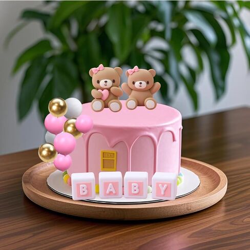 alissar 32pcs قبعات كعكة الدب للاستحمام الطفل مع الكرات ، يمكننا أن ننتظر الكعكة أعلى ، دب دش استحمام (وردي) in Kuwait