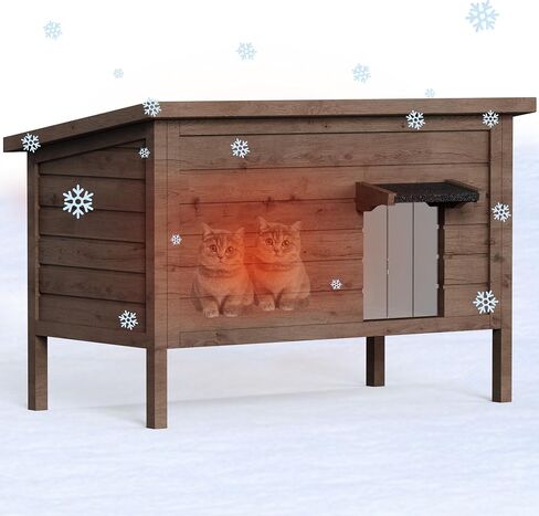 Cat House Outdoor Feral Cat Shelter Fully Insulated Outside Feral Cat Enclosure Wooden for Multiple Cats Possum Stray Condos Barn Cat Weatherproof Cathouse 34.4" L x 21.7" W x 27.2" H in Kuwait