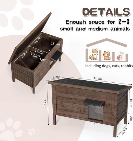 Cat House Outdoor Feral Cat Shelter Fully Insulated Outside Feral Cat Enclosure Wooden for Multiple Cats Possum Stray Condos Barn Cat Weatherproof Cathouse 34.4" L x 21.7" W x 27.2" H in Kuwait