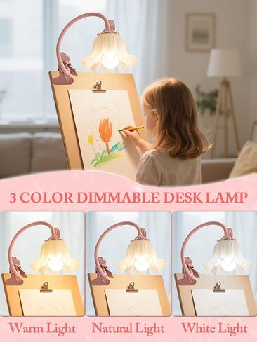 مصباح مكتب زهرة ، LED القراءة ضوء 360 درجة مقطع الدوران على المصابيح ، خمر زهرة السرير ضوء الليل ، 3 ألوان أوضاع أضواء الكتب ديكور لغرفة نوم سرير اللوحة الأمامية الإضاءة المنزل ديكور المنزل (وردي) in Kuwait