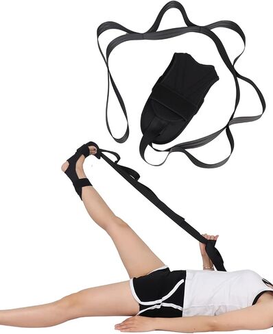 Foot Stretcher Belt, Foot Stretcher Stretch Strap for Plantar Fasciitis, Heel Spurs, Foot Drop, Achilles Tendonitis & Hamstring. Yoga Foot & Leg Stretch Strap (Black) in Saudi Arabia