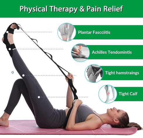 Foot Stretcher Belt, Foot Stretcher Stretch Strap for Plantar Fasciitis, Heel Spurs, Foot Drop, Achilles Tendonitis & Hamstring. Yoga Foot & Leg Stretch Strap (Black) in Saudi Arabia