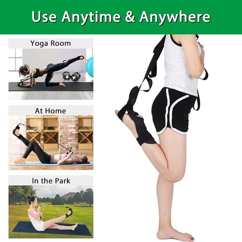 Foot Stretcher Belt, Foot Stretcher Stretch Strap for Plantar Fasciitis, Heel Spurs, Foot Drop, Achilles Tendonitis & Hamstring. Yoga Foot & Leg Stretch Strap (Black) in Saudi Arabia