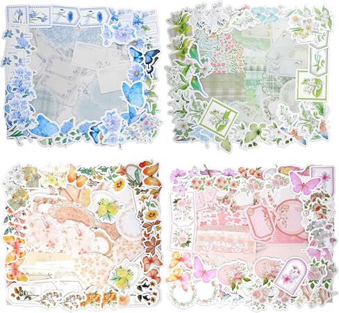 400 Pcs Vintage Scrapbooking Supplies Kit Floral Scrapbook Paper Journaling Supplies Kit Floral Craft Paper for Collage Card Album Bullet Stickers Journaling Planners Mixed Media in Saudi Arabia
