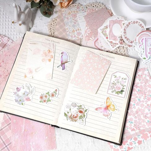 400 Pcs Vintage Scrapbooking Supplies Kit Floral Scrapbook Paper Journaling Supplies Kit Floral Craft Paper for Collage Card Album Bullet Stickers Journaling Planners Mixed Media in Saudi Arabia