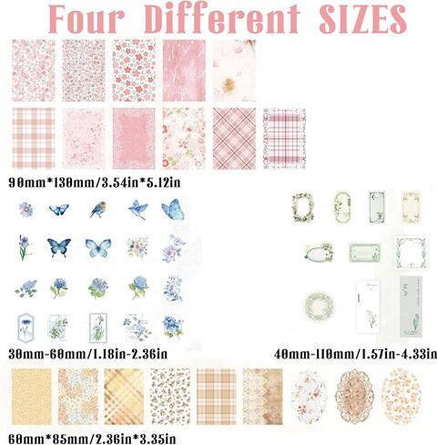 400 Pcs Vintage Scrapbooking Supplies Kit Floral Scrapbook Paper Journaling Supplies Kit Floral Craft Paper for Collage Card Album Bullet Stickers Journaling Planners Mixed Media in Saudi Arabia