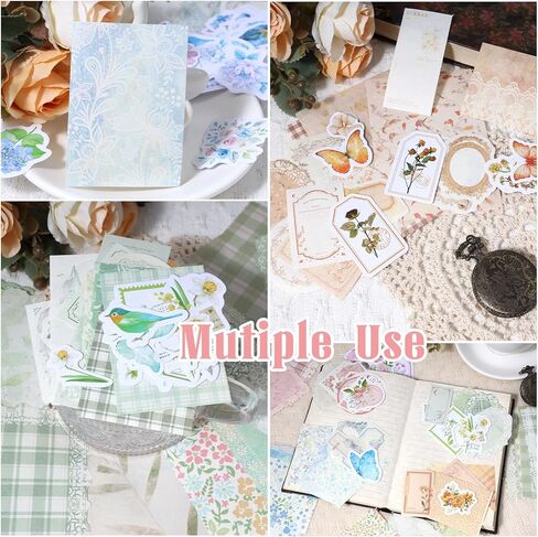 400 Pcs Vintage Scrapbooking Supplies Kit Floral Scrapbook Paper Journaling Supplies Kit Floral Craft Paper for Collage Card Album Bullet Stickers Journaling Planners Mixed Media in Saudi Arabia