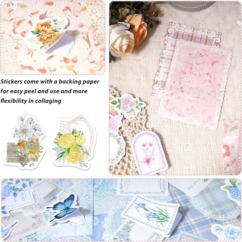 400 Pcs Vintage Scrapbooking Supplies Kit Floral Scrapbook Paper Journaling Supplies Kit Floral Craft Paper for Collage Card Album Bullet Stickers Journaling Planners Mixed Media in Saudi Arabia