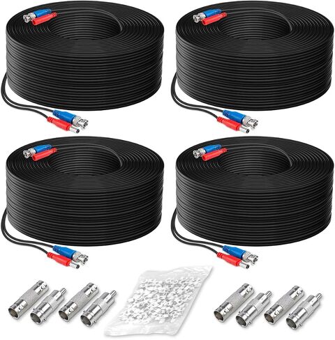 OOSSXX (4×150 Feet) Video Power Cable BNC Extension Outdoor Wired Surveillance Camera All-in-One Cables for CCTV Security Cameras DVR System with 4xBNC Connectors and 4xRCA Adapters, 4Packs in Kuwait