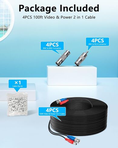 OOSSXX (4×150 Feet) Video Power Cable BNC Extension Outdoor Wired Surveillance Camera All-in-One Cables for CCTV Security Cameras DVR System with 4xBNC Connectors and 4xRCA Adapters, 4Packs in Kuwait