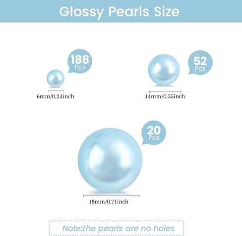 260Pcs Turquoise Glossy Beads for Centerpiece Decor, Teal Pearl Vase Filler, Large Bead for Makeup Brush, No Hole Round Pearl Bead for Wedding Birthday Christmas Party Home Decor(18mm 14mm 6mm) in Kuwait