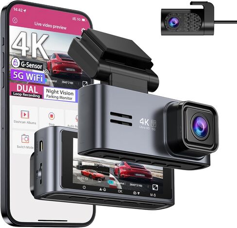 OMBAR Dash Cam Front and Rear 5G WiFi, Dash Cam 4K/2K/1080P+1080P, Dash Camera for Cars with 3.18" LCD Screen, Dashcam Car Camera with WDR Night Vision, G-Sensor, Loop Recording, SD Card Not Included in Saudi Arabia