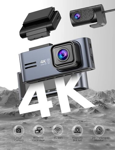 OMBAR Dash Cam Front and Rear 5G WiFi, Dash Cam 4K/2K/1080P+1080P, Dash Camera for Cars with 3.18" LCD Screen, Dashcam Car Camera with WDR Night Vision, G-Sensor, Loop Recording, SD Card Not Included in Saudi Arabia