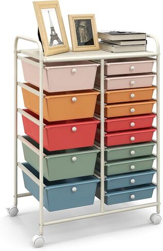 HAPPYGRILL 15 Drawer Storage Drawer Cart Organizer Cart Tools for Office School Utility Cart Paper Organizer Rolling Storage Cart with Wheels in Kuwait