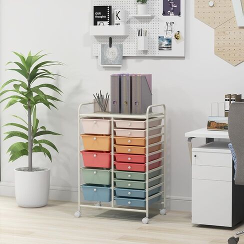 HAPPYGRILL 15 Drawer Storage Drawer Cart Organizer Cart Tools for Office School Utility Cart Paper Organizer Rolling Storage Cart with Wheels in Kuwait