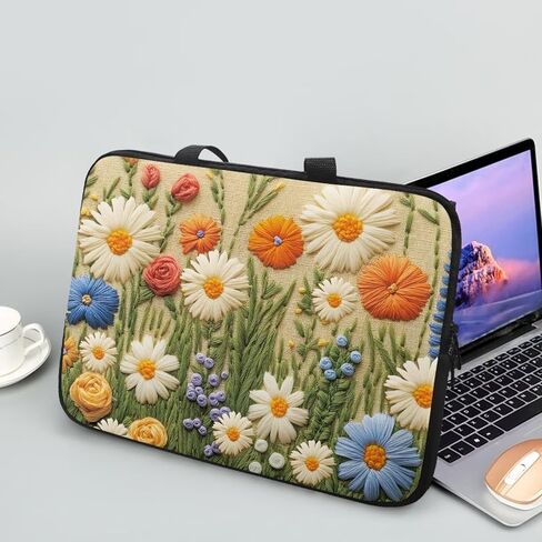 3D Daisy Flower Rose Print Laptop Sleeve Bag 10-17 Inch Waterproof Laptop Case with Handle and Pocket for Women Men Tablet Protective Briefcase with Zipper for Study Work, 17inch in Saudi Arabia