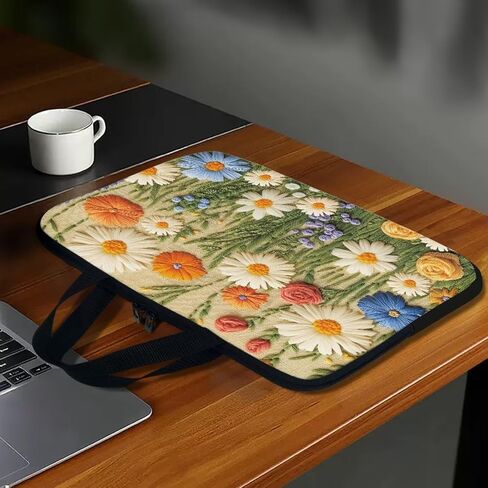 3D Daisy Flower Rose Print Laptop Sleeve Bag 10-17 Inch Waterproof Laptop Case with Handle and Pocket for Women Men Tablet Protective Briefcase with Zipper for Study Work, 17inch in Saudi Arabia