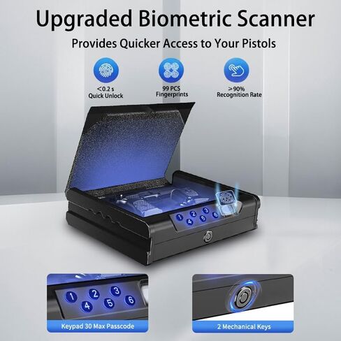 gun safe .Gun Safes for 2 Pistols with 3 Quick-Access Fingerprint，Passcode，Key.with Voice Prompt Pistol SafeHandgun Safe, Hand Gun Lock Box for Home Drawer Car Bedside Nightstand in Saudi Arabia