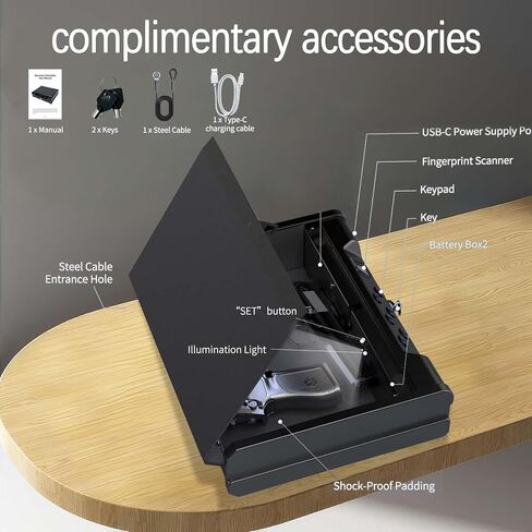 gun safe .Gun Safes for 2 Pistols with 3 Quick-Access Fingerprint，Passcode，Key.with Voice Prompt Pistol SafeHandgun Safe, Hand Gun Lock Box for Home Drawer Car Bedside Nightstand in Saudi Arabia