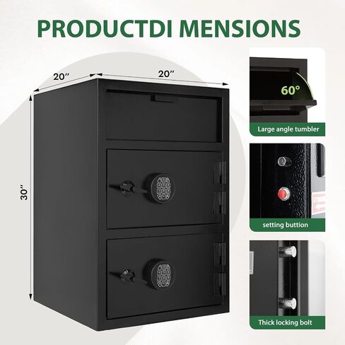 9.5 CUB Drop Safe Heavy Duty Dual Door Safe Box Fireproof Waterproof Money Safes Box withDigital Combination and Anti-Fishing & Free Fireproof Bag for Home Office Jewelry Documents in Saudi Arabia