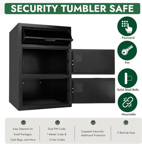 9.5 CUB Drop Safe Heavy Duty Dual Door Safe Box Fireproof Waterproof Money Safes Box withDigital Combination and Anti-Fishing & Free Fireproof Bag for Home Office Jewelry Documents in Saudi Arabia