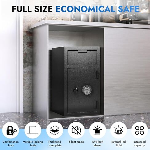 9.5 CUB Drop Safe Heavy Duty Dual Door Safe Box Fireproof Waterproof Money Safes Box withDigital Combination and Anti-Fishing & Free Fireproof Bag for Home Office Jewelry Documents in Saudi Arabia