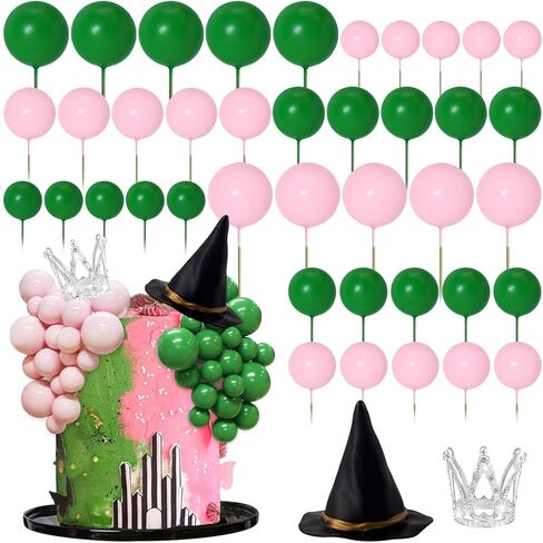 Witch Cake Topper 42 pcs Witch Hat Silver Crown Cake Decorations Pink and Green Ball Cakes Toppers Mini Foam Balloon Picks Witches Theme Party Supplies for Halloween Birthday Decoration in Saudi Arabia