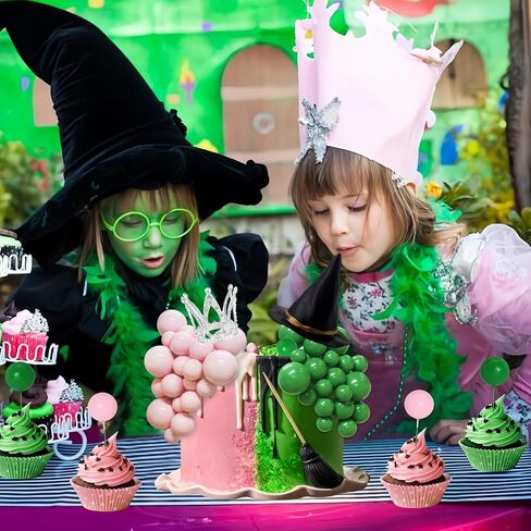 Witch Cake Topper 42 pcs Witch Hat Silver Crown Cake Decorations Pink and Green Ball Cakes Toppers Mini Foam Balloon Picks Witches Theme Party Supplies for Halloween Birthday Decoration in Saudi Arabia