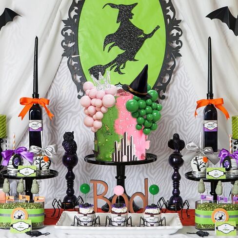 Witch Cake Topper 42 pcs Witch Hat Silver Crown Cake Decorations Pink and Green Ball Cakes Toppers Mini Foam Balloon Picks Witches Theme Party Supplies for Halloween Birthday Decoration in Saudi Arabia