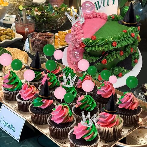 Witch Cake Topper 42 pcs Witch Hat Silver Crown Cake Decorations Pink and Green Ball Cakes Toppers Mini Foam Balloon Picks Witches Theme Party Supplies for Halloween Birthday Decoration in Saudi Arabia