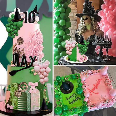 Witch Cake Topper 42 pcs Witch Hat Silver Crown Cake Decorations Pink and Green Ball Cakes Toppers Mini Foam Balloon Picks Witches Theme Party Supplies for Halloween Birthday Decoration in Saudi Arabia