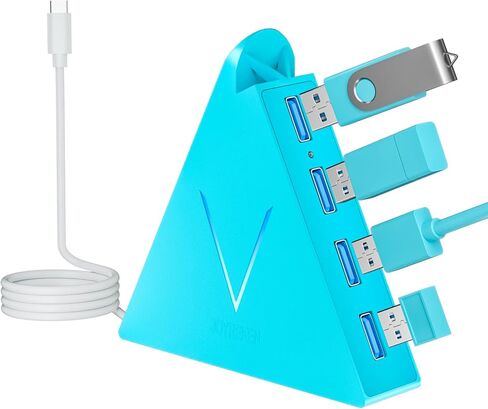4-Port USB 3.0 Hub with 2 ft Extended Cable, FlyingVHUB Vertical Data USB Hub, for Mac, PC, Xbox One, PS4, PS5, iMac, Surface Pro, XPS, Laptop, Desktop, Flash Drive, Mobile HDD (Blue) in Kuwait