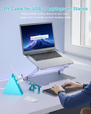 4-Port USB 3.0 Hub with 2 ft Extended Cable, FlyingVHUB Vertical Data USB Hub, for Mac, PC, Xbox One, PS4, PS5, iMac, Surface Pro, XPS, Laptop, Desktop, Flash Drive, Mobile HDD (Blue) in Kuwait