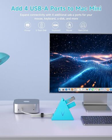 4-Port USB 3.0 Hub with 2 ft Extended Cable, FlyingVHUB Vertical Data USB Hub, for Mac, PC, Xbox One, PS4, PS5, iMac, Surface Pro, XPS, Laptop, Desktop, Flash Drive, Mobile HDD (Blue) in Kuwait