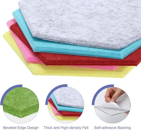 لوحة إعلانات اللباد من باتيكل، 30.48 سم × 25.4 سم، 6 عبوات من البلاط السداسي ذاتي اللصق لألواح الحائط العازلة للصوت لاستوديو تسجيل المكاتب المنزلية، غرفة الألعاب، برتقالي in Kuwait