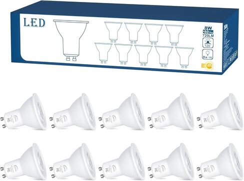 GU10 LED Light Bulb 5000K Daylight White,70W Halogen Equivalent, Non Dimmable, 120° Beam Angle Flood Lights, LED Bulbs for Recessed Track Lighting 720LM, CIR≥85, Pack of 10 in Kuwait