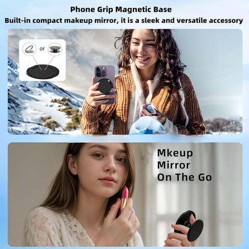 AUROX for Magsafe Base Phone Grip Magnetic Base R Stand Compatible with PopSocket, Magnetic Desk Phone Stand, Socket Grip Base for iPhone 16/15/14/13/12 Series, Compact Makeup Mirror, Black in Kuwait